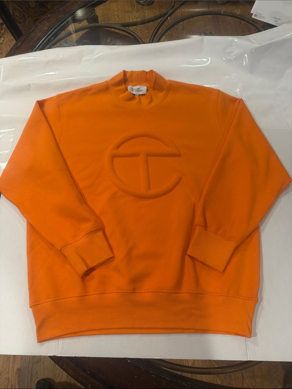 Telfar Orange Embossed Logo Crewneck Sweatshirt - Men T1